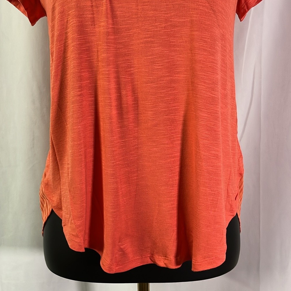 NWT Anthropologie Deletta Orange Gingham Mixed Media High Low Top - Picture 7 of 16
